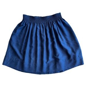 Talbots Womens Large 100% Silk Midi Smocked Waist Navy Blue Skirt Preppy Capsule